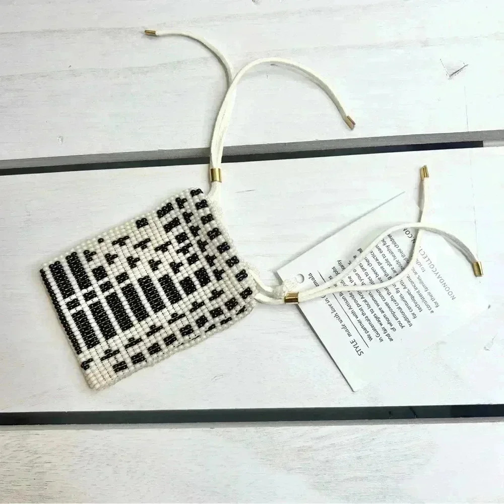 NWT Noonday Collection Blanca Black and White Beaded Adjustable Bracelet